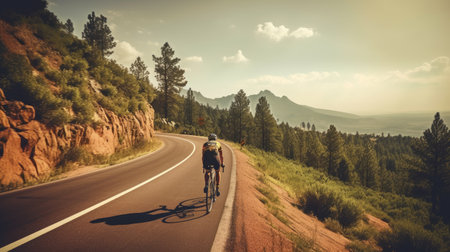 Summer cycling on mountain highways with nature views.の素材