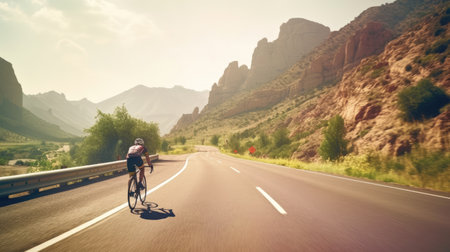 Summer cycling on mountain highways with nature views.の素材