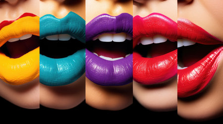 Seductive and colorful lipstick colors. Lip care and coloring. Lip stick sexiness. Generative AIの素材