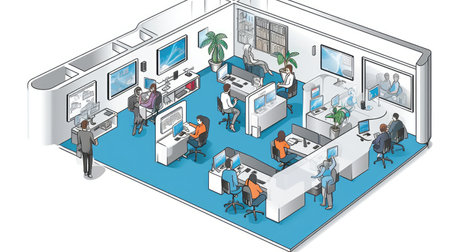 Envision collaboration technology in the office. business connections. Communication of company employees. Generative AIの素材
