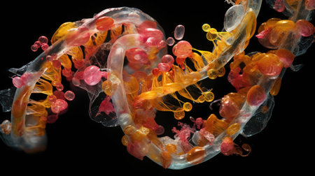 DNA research under the microscope. genetic engineering. Laboratory work in gene replacement. Generative AIの素材