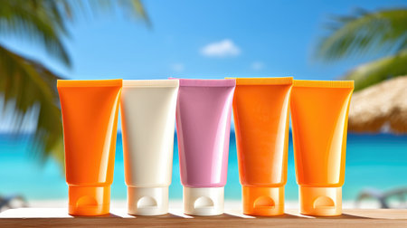 Sunscreen for pool and sea skin. plastic bottle with sun protection. Spf. Generative AIの素材