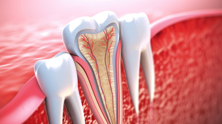 Diseases of the teeth. Inflammation of dental canals. Dentistry, prosthetics and dental surgery. Generative AIの素材