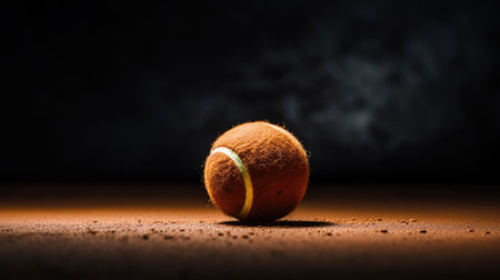 Tennis is an Olympic sport. A tennis ball on a dark court background. Generative AIの素材