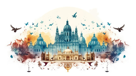 Mexican Independence Day celebration background. Salutes and country flags. Generative AIの素材