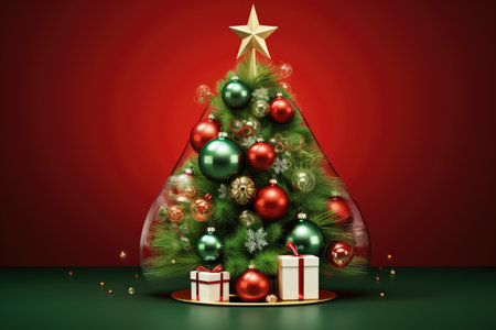 Festively decorated with toys and a garland, a Christmas tree. Postcard for the new year. Generative AIの素材