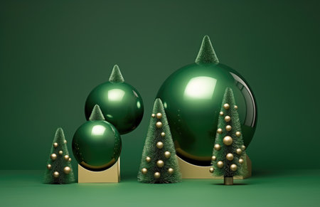 New year mood concept. Minimalist Christmas trees. Accessories for home interior decoration. Generative AIの素材