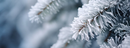Background with Christmas tree branches in the snow in nature. New year concept. Generative AIの素材