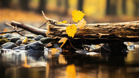 The concept of autumn in the city or in the park, yellowed fallen leaves. Generative AIの素材