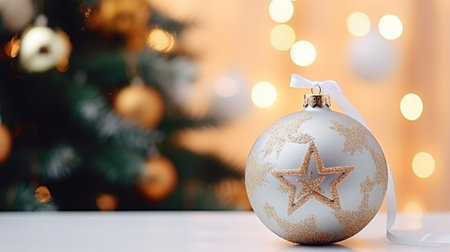 Christmas toys on the background of a Christmas tree. New Year background concept. Festive time. Generative AIの素材