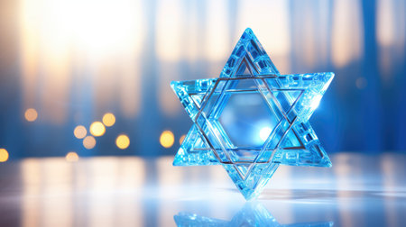 Star of David on a blue background. Toned image. Generative AIの素材