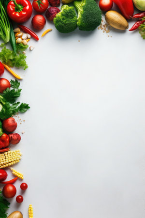 Frame made of fresh vegetables on white background. Healthy food concept. Generative AIの素材