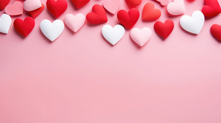 Valentine's day background with red and white hearts on pink background Generative AIの素材