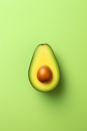 Avocado on green background, top view. Minimal food concept.の素材