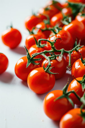 Cherry tomatoes on a white background. Shallow dof.の素材