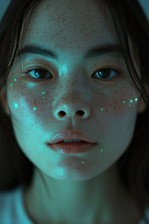 Portrait of a little girl with freckles on her faceの素材