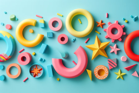 colorful inflatable rings on blue background. Summer conceptの素材