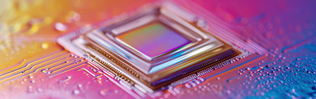 Close-up of electronic circuit board with microchips. Technology background.の素材