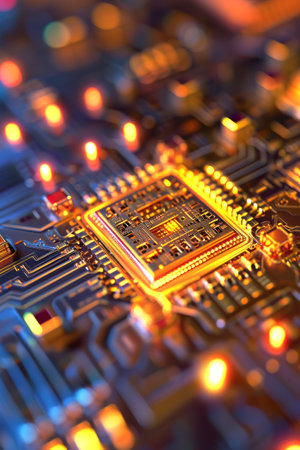 Close-up of electronic circuit board, microcircuit. Technology background.の素材