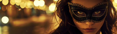 Beautiful young woman in a carnival mask on the street.の素材