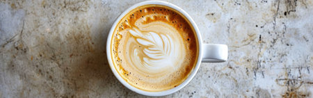 Coffee cup with latte art on grunge background.の素材