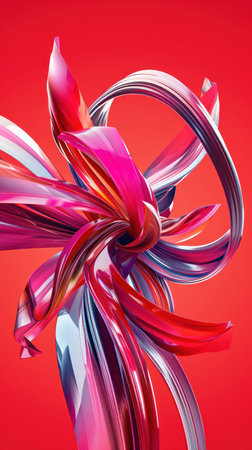 abstract background with red and pink ribbons. Generative AIの素材