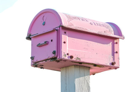 Pink mail box isolated on white background, with clipping path included.の素材