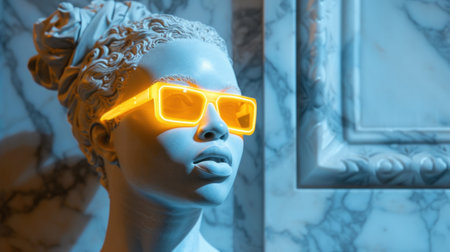 Portrait of a beautiful woman with yellow sunglasses.の素材