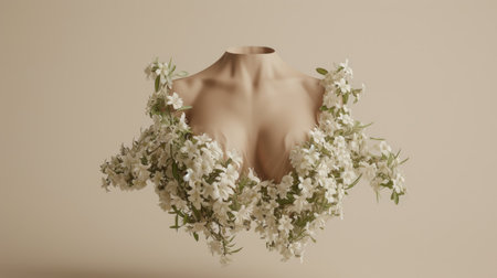 Women's mannequin with spring flowers on beige background.の素材