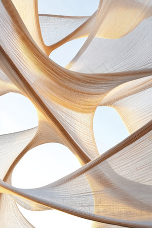 Nanotechnology abstract mesh waves flowing across bright sky, intricate cellular structure, microscopic detail, future science..の素材