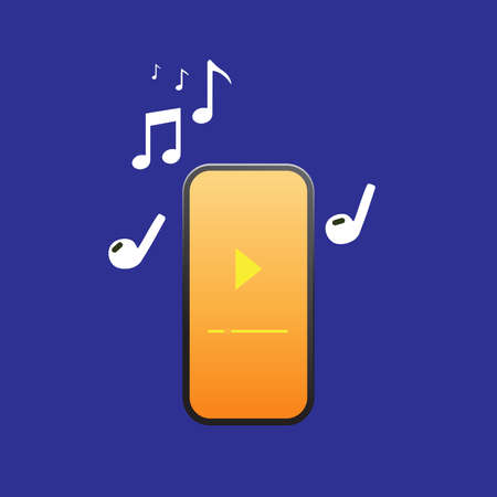 Smartphone with wireless earphone and music note in flat iconの写真素材