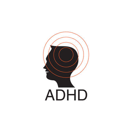 ADHD Attention Deficit Hyperactivity Disorder. Medical Icon Product Label And Logo Graphic Template. Isolated Vector Illustrationのイラスト素材