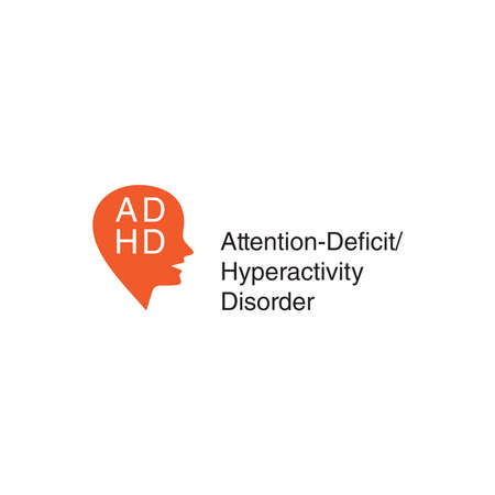 ADHD Attention Deficit Hyperactivity Disorder. Medical Icon Product Label And Logo Graphic Template. Isolated Vector Illustrationのイラスト素材