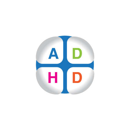 ADHD Attention Deficit Hyperactivity Disorder. Medical Icon Product Label And Logo Graphic Template. Isolated Vector Illustrationのイラスト素材