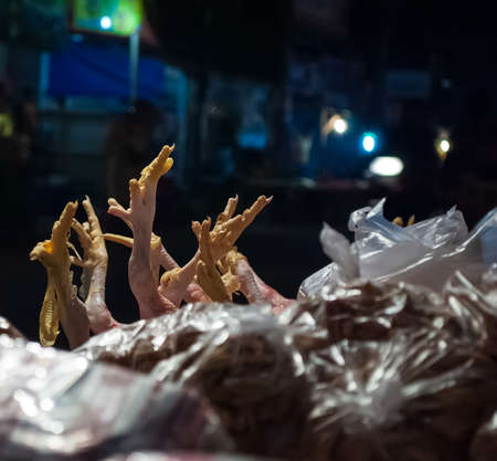 Chicken meat in traditional marketの写真素材