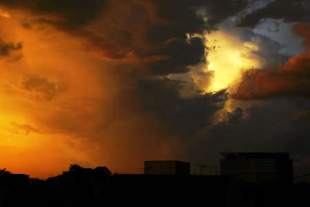 Beautiful sunset cloudy sky after rain