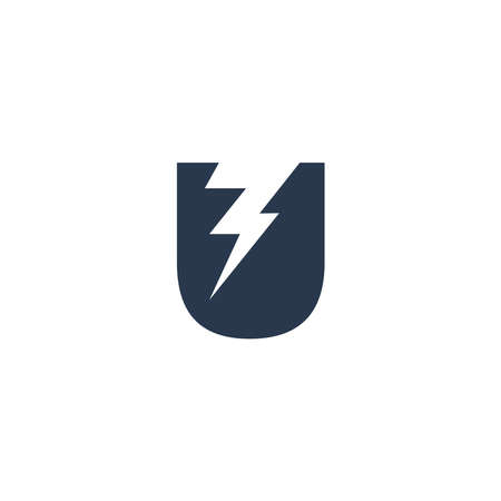 Logo Design Concept with initial letter and Thunder Flash Light Iconのイラスト素材