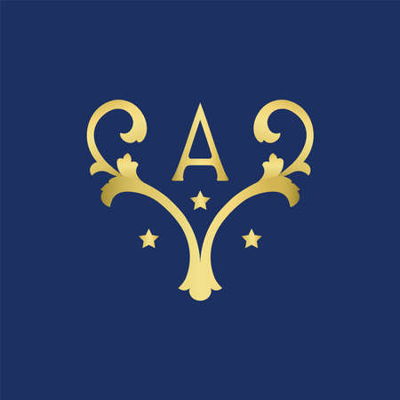 Classy Gold Letter A and V Logo Icon . Initial Letter A and V Design Vector Luxury Gold Color. Print monogram initials stamp line art sign symbol.のイラスト素材
