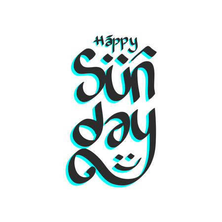 Happy Sunday hand drawn lettering. Modern brush calligraphy design for card, poster, social media post, photo overlay. Vector illustration.のイラスト素材