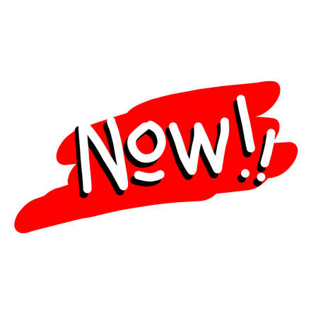 simple doodle text illustration about now !! word. vector illustrationのイラスト素材