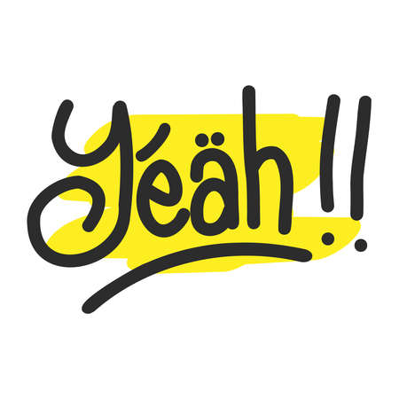 Yeah, yes, oh lettering. . Cartoon font label tag expression. Comic text sound effects. Sounds vector illustration.のイラスト素材