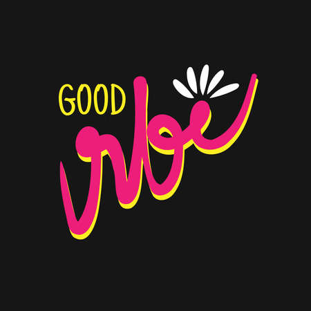 Good Vibes retro slogan with pink and yellow color on black background, vector illustrations. For prints and other uses.のイラスト素材