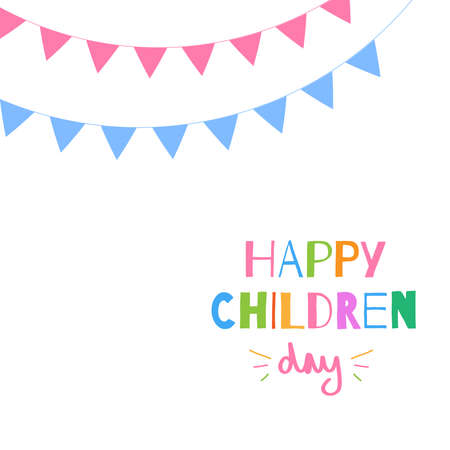 Happy Children's Day greeting card. Doodle letters on white background with child style. Vector illustrationのイラスト素材
