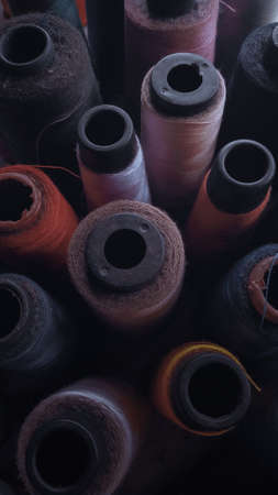 Colored thread close up, group of sewing thread,の写真素材