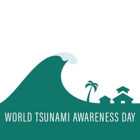 World Tsunami Awareness Day, 5 November. High tide waves conceptual illustration vector. visible from the seashore and marine lifeのイラスト素材