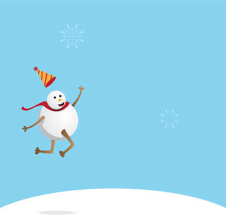 Happiness snowman with hat and scarf isolated on blue background. Vector illustrationのイラスト素材