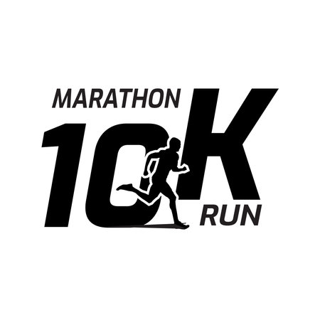Black silhouette marathon run event logo template with running people illustration, 10K half marathonのイラスト素材