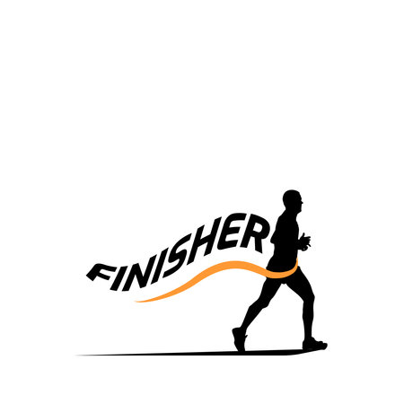 Black silhouette marathon run event finisher logo template with running people illustrationのイラスト素材