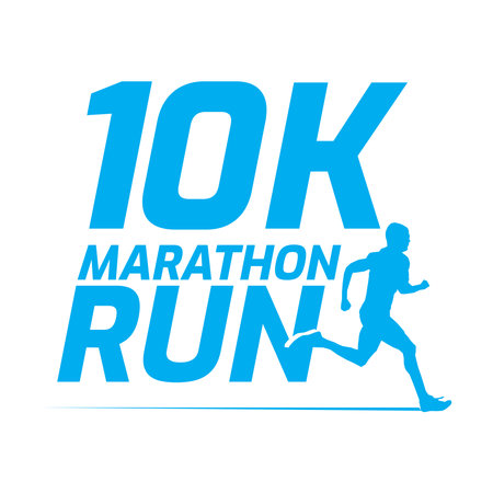 Black silhouette marathon run event logo template with running people illustration