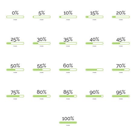Loading bar progress icons, load sign green vector illustration. System software update and upgrade...